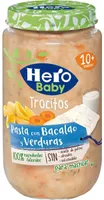 Hero baby trocitos, pasta con bacalao y verduras
