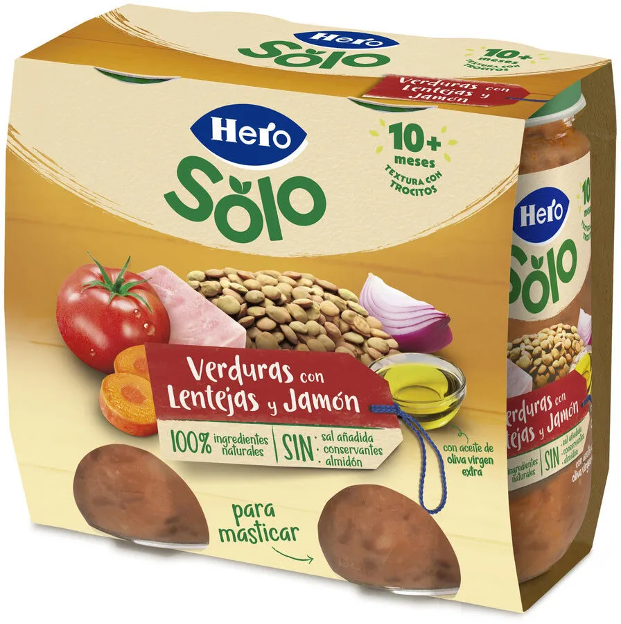 Verduras con lentejas y jamón