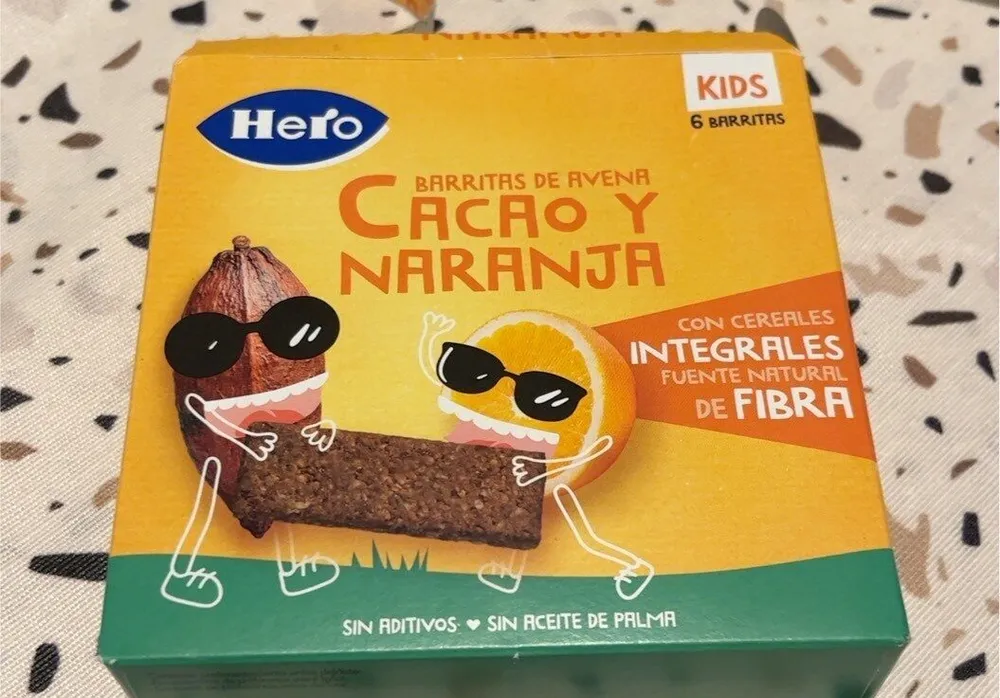Barritas de avena cacao y naranja