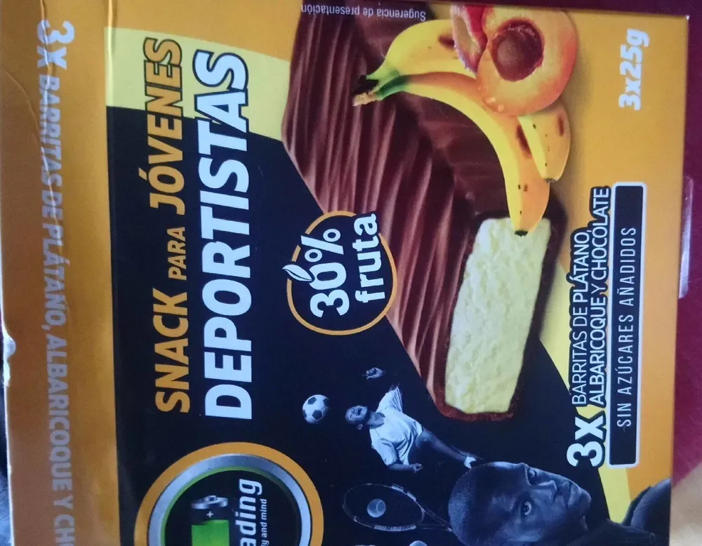 Barritas de platano, albaricoque y chocolate