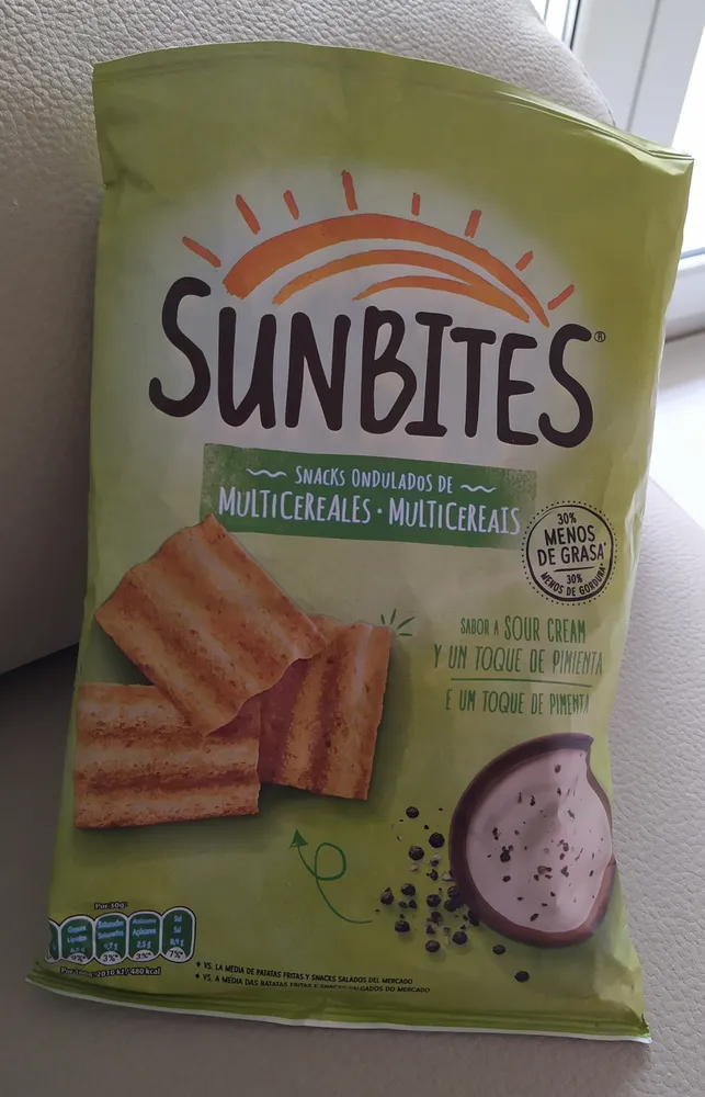 Snack Ondulados de Multicereales Sabor a Sour Cream y Un Toque de Pimienta