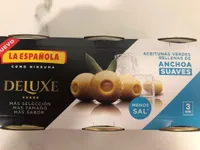 Deluxe aceitunas verdes rellenas de anchoa suaves con menos sal pack 3 latas 50 g