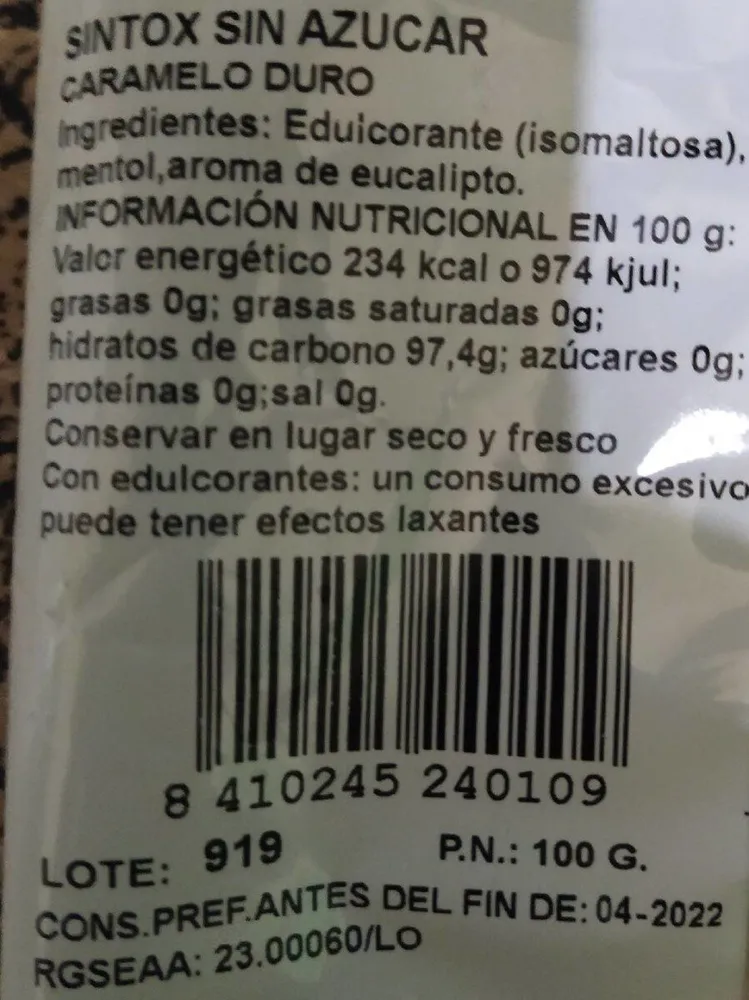 Caramelo duro balsámico sin azúcar