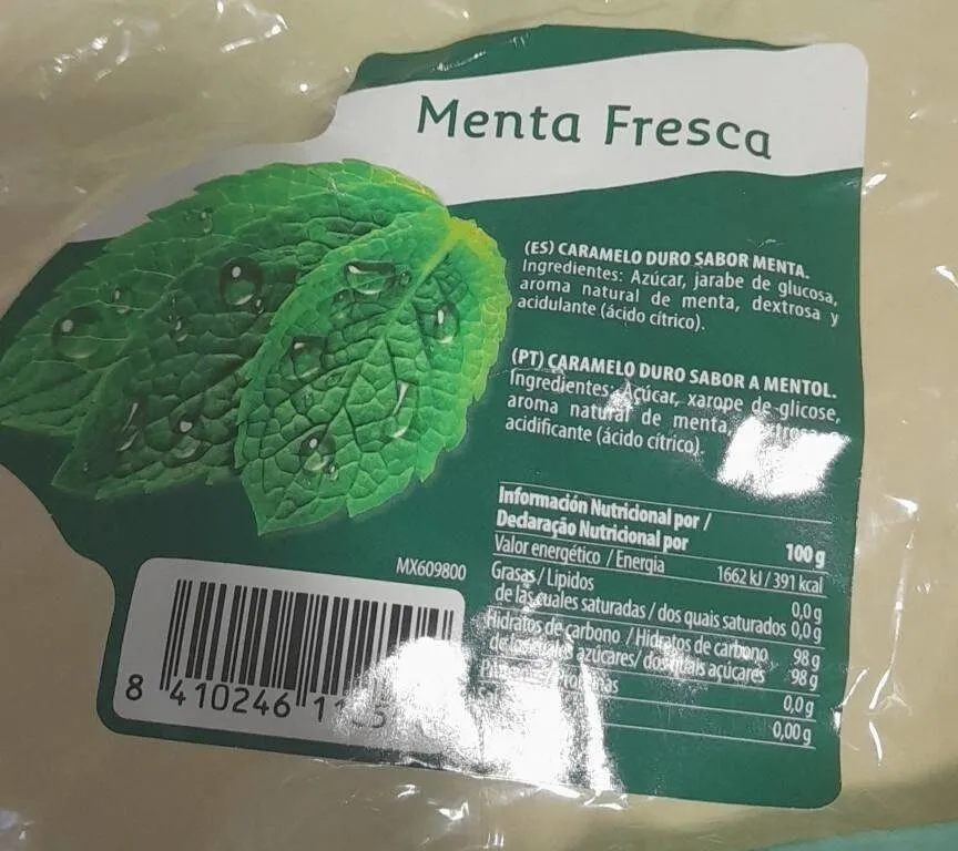Caramelo duro sabor menta