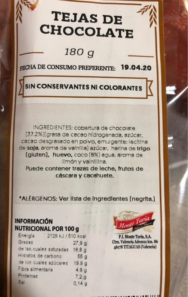 Tejas de chocolate