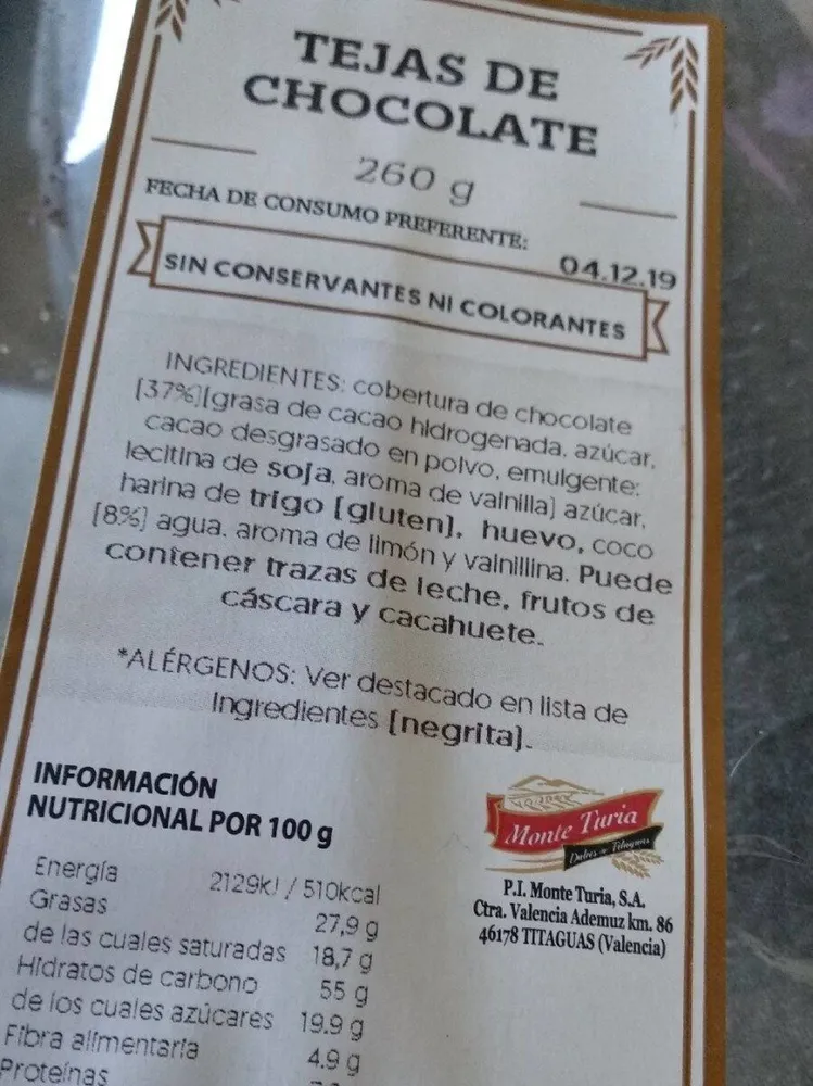 Tejas de chocolate