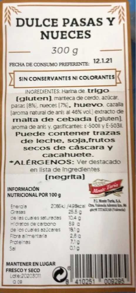 Dulce pasas y nueces