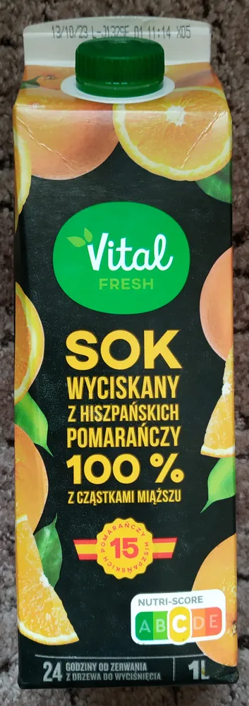 Sok wyciskany z hiszpańskich pomarańczy 100% z cząstkami miąższu