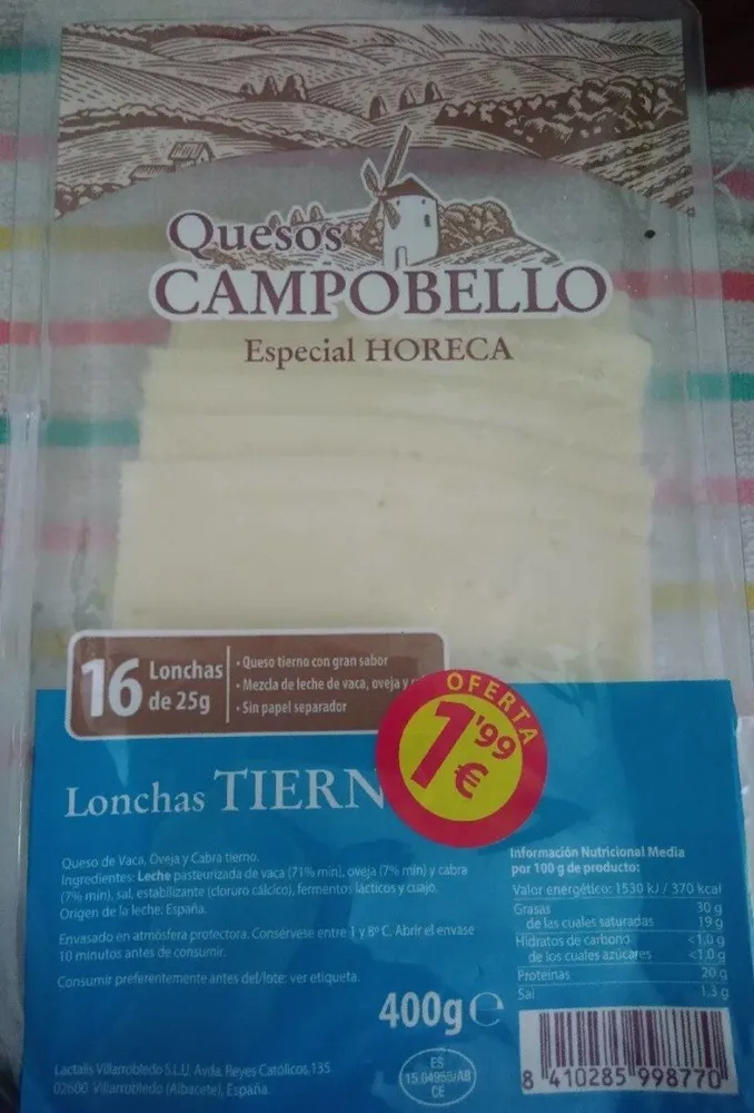 Lonchas de queso tierno