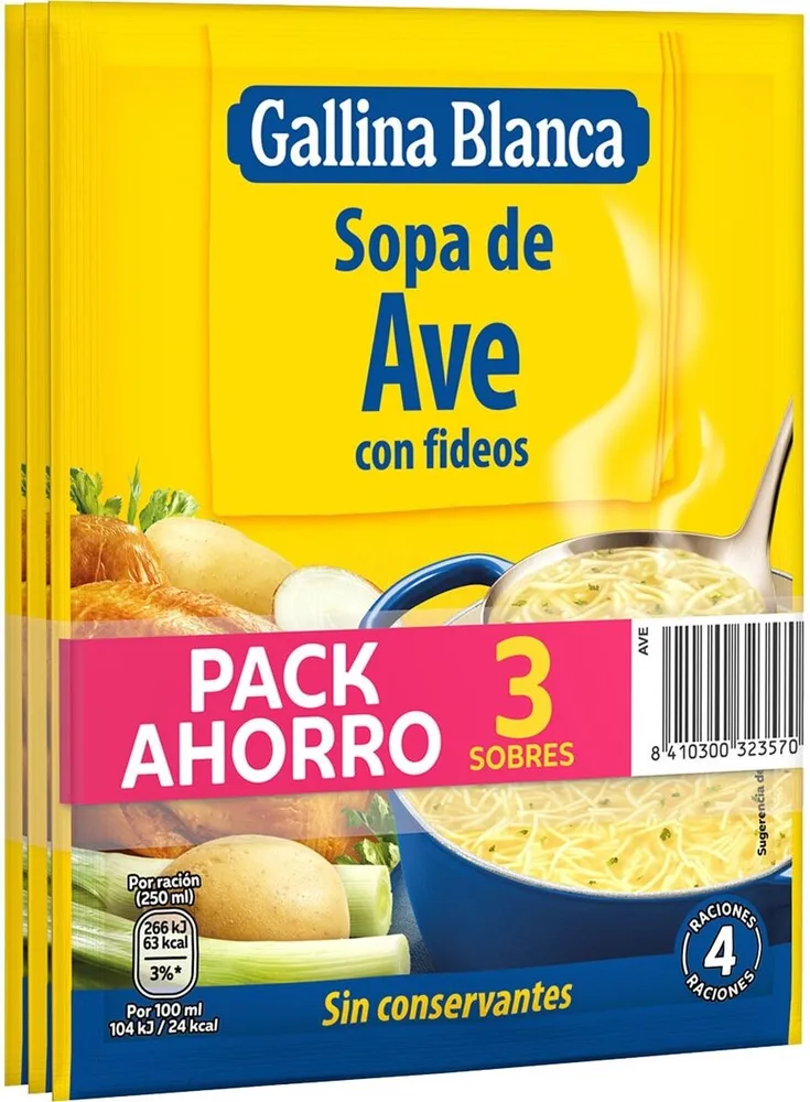 Sopa de ave con fideos formato ahorro