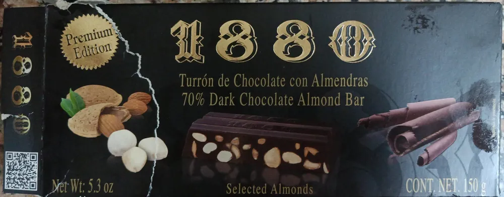1880 Turrón de chocolate 70% con almendras