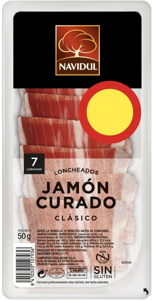 Jamón curado clásico medias lonchas sin gluten sin lactosa