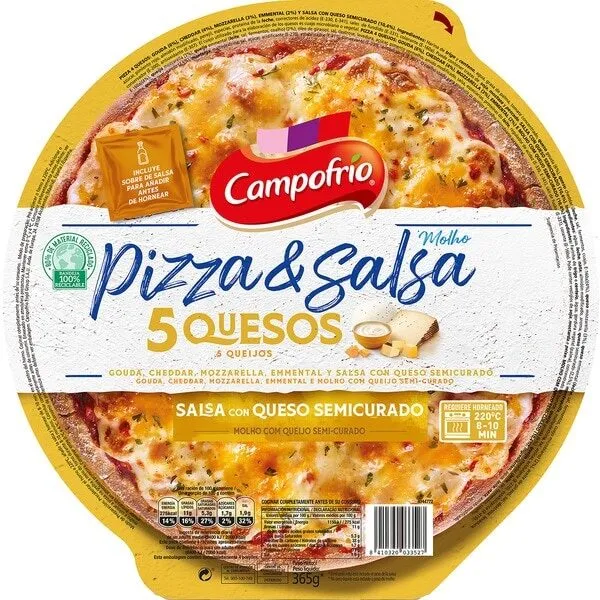 Pizza y salsa 5 quesos