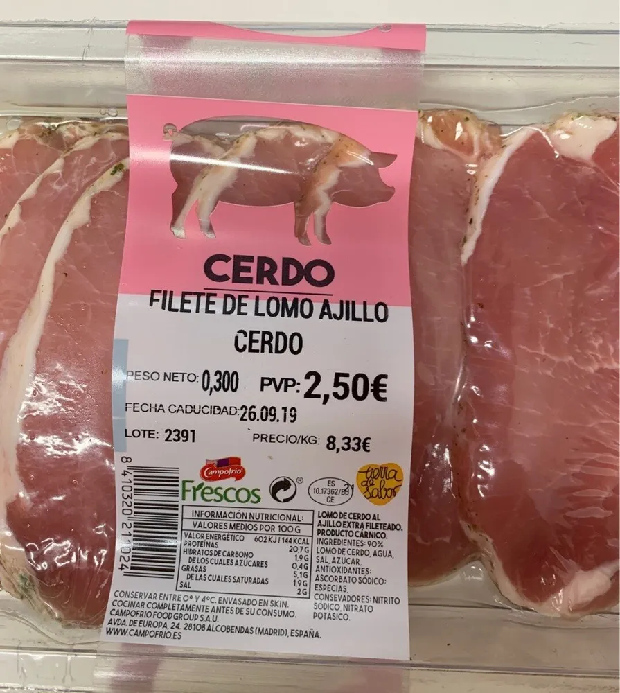 Cerdo- Filete de lomo al ajillo