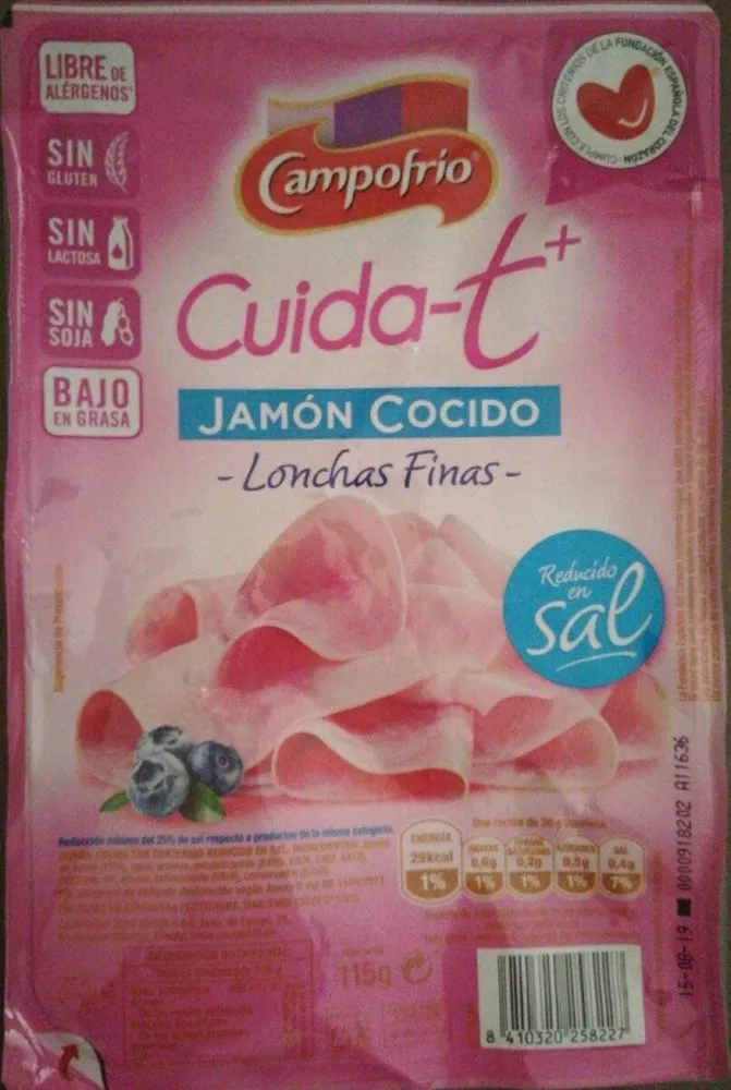 Cuida-t+ jamón cocido lonchas finas reducido en sal
