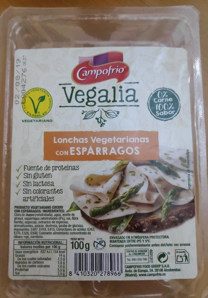 Vegalia lonchas vegetarianas con espárragos sin
