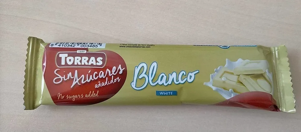 Barrita de chocolate blanco sin azúcares añadidos