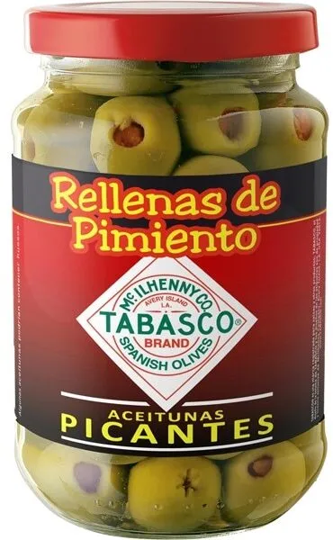 Aceitunas picantes rellenas de pimiento Tabasco