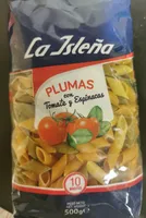 Plumas con tomate y espinacas