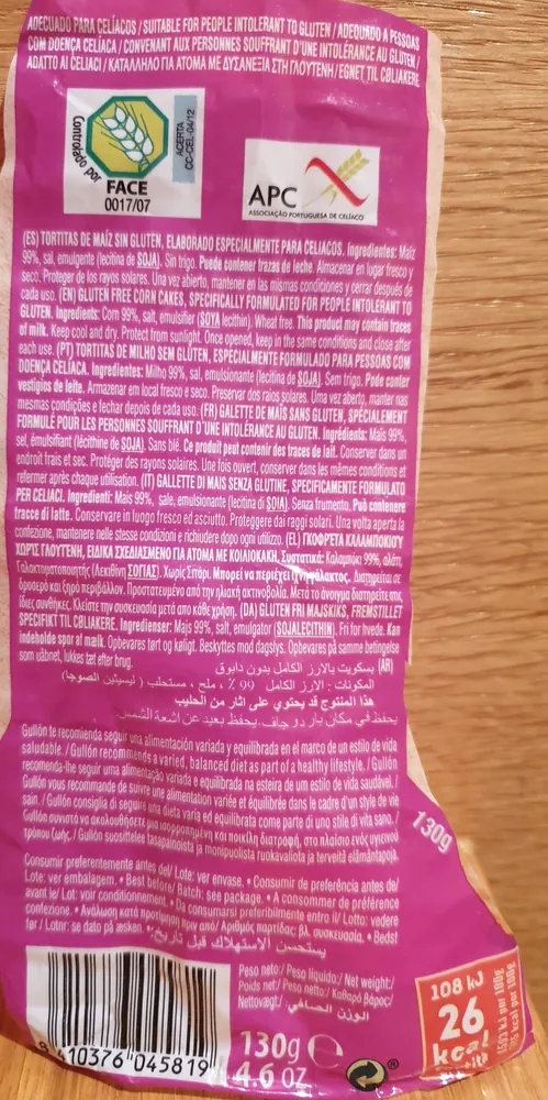 Tortitas De Maiz Sin Gluten Gullón
