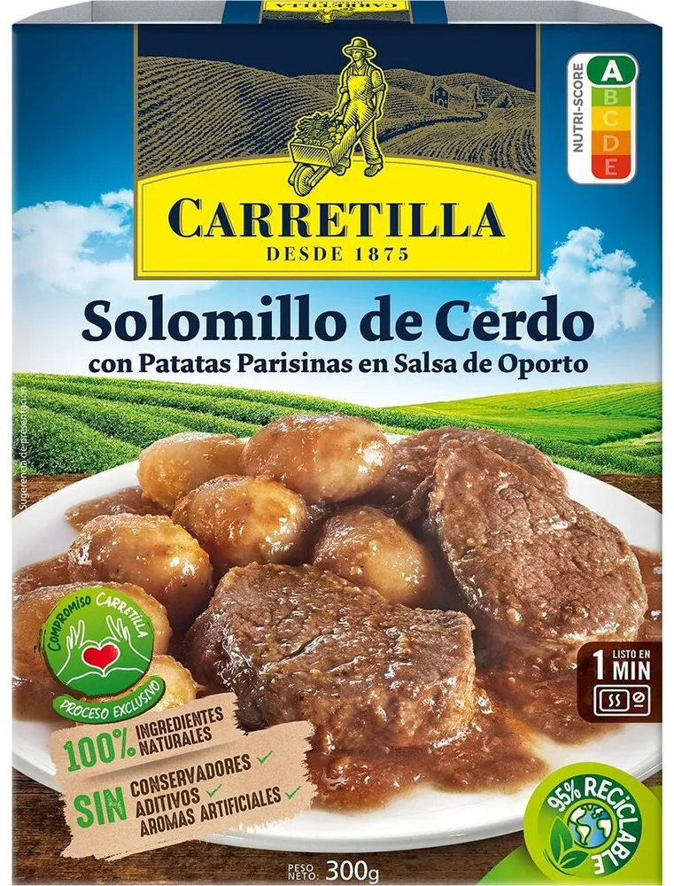 Solomillo de cerdo con patatas parisinas en salsa de oporto