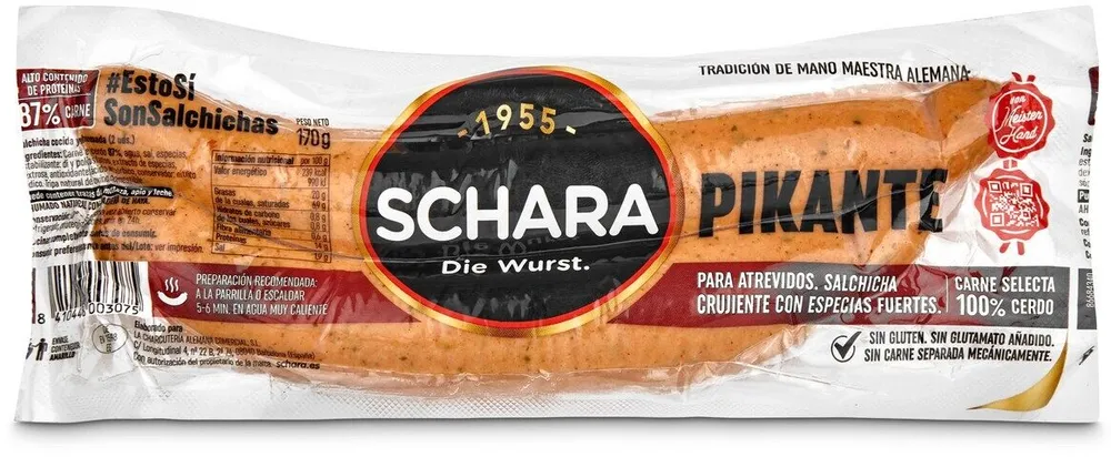 Pikante salchichas cocidas y ahumadas de cerdo