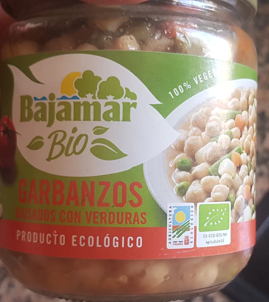 Bio garbanzos guisados con verduras producto ecológico