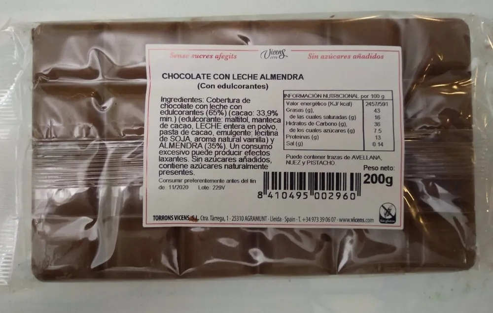 Chocolate Leche Almendra