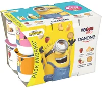 Yogur de sabores fresa, galleta, macedonia, fresa-plátano