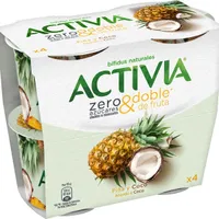 Activia zero azucares y doble de fruta piña y coco