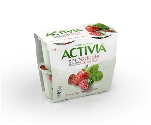 Activia zero & doble de fruta con fresa, frambuesa y dátil