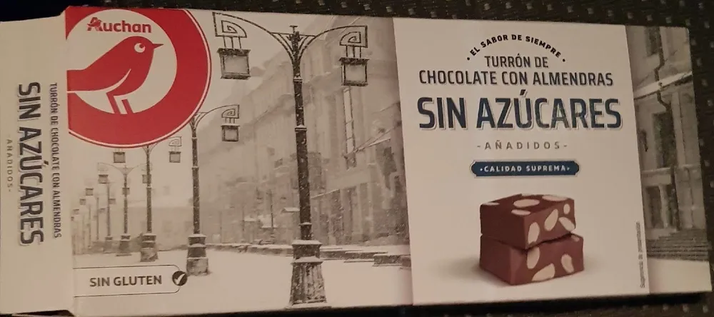 Turrón de chocolate con almendras sin azúcares añadidos