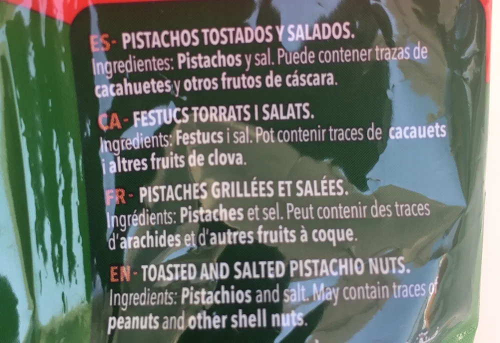 Pistachos tostados y salados