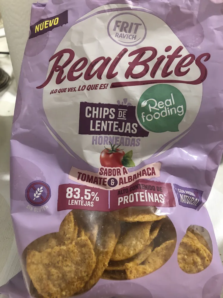 Real Bites Chips de Lentejas Sabor Tomate y Albahaca