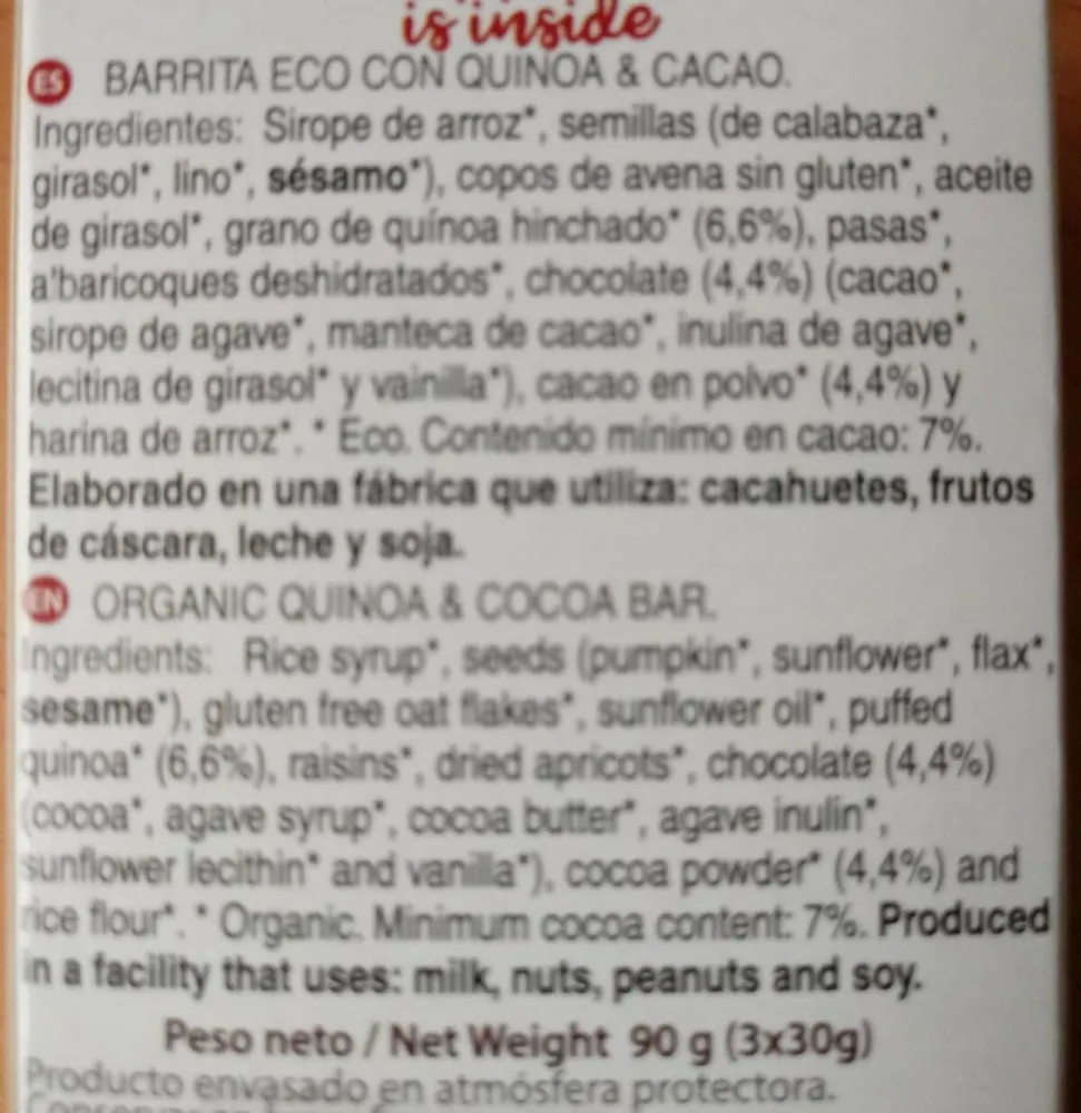 Natural bars Quinoa y Cacao