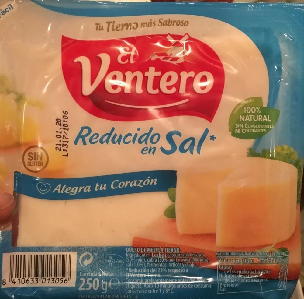 Queso Ventero Bajo En Sal Cuña 250GRS