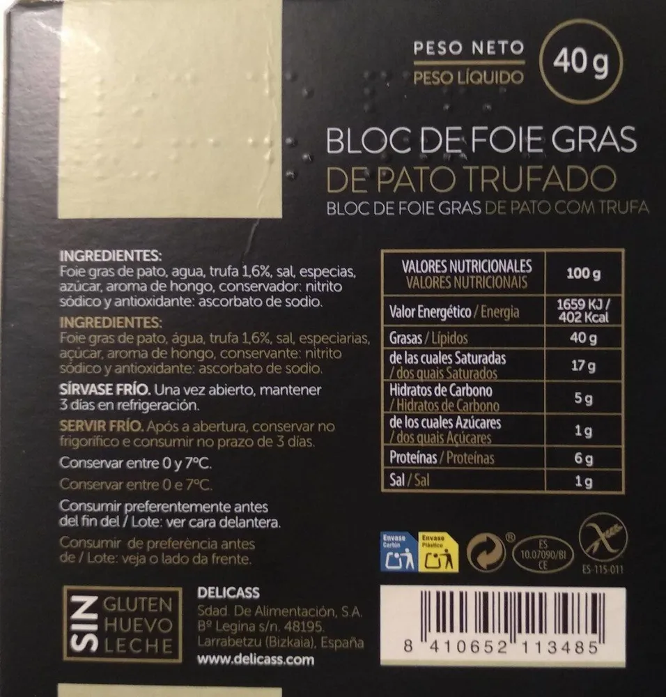 Bloc de foie gras de pato trufado