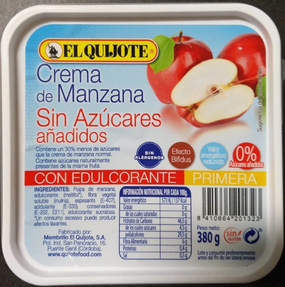 Crema de manzana sin azúcares añadidos tarrina 400 g