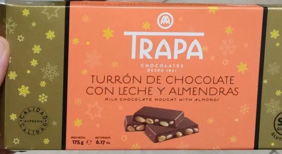 Turrón de chocolate con leche y almendras