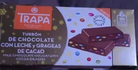 Turrón chocolate leche y grageas de cacao