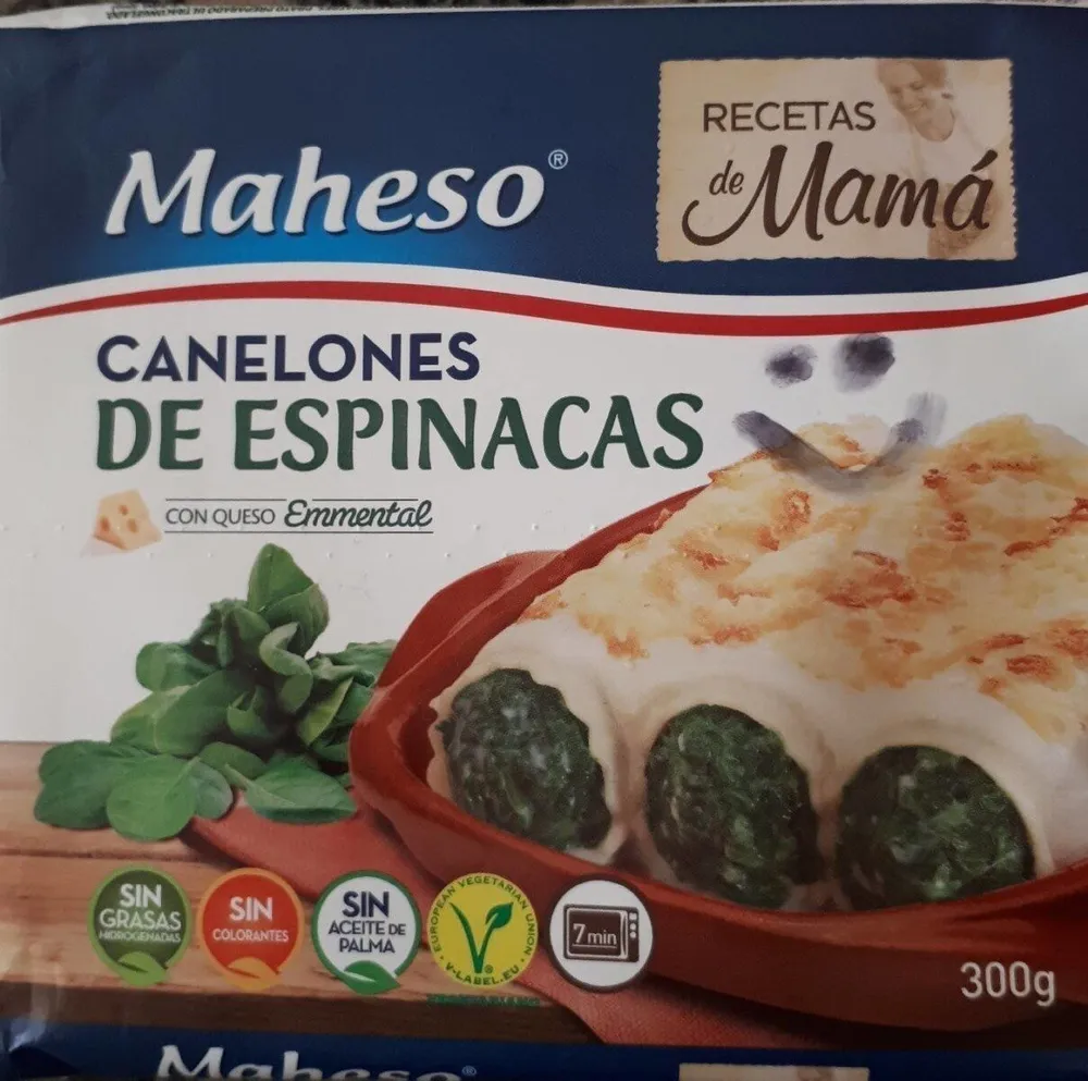 Canelones de espinacas con queso emmental imp