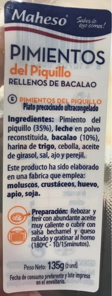 Pimientos del piquillo rellenos de bacalao