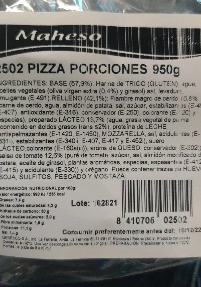 2502 Pizza porciones 950