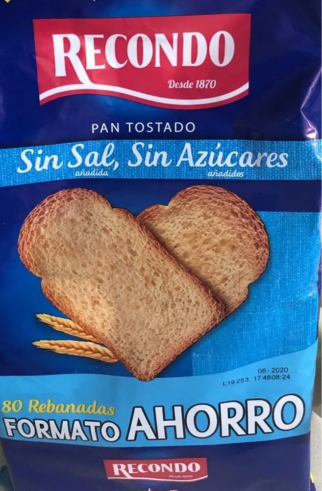 Pan tostado, sin sal, sin azucares