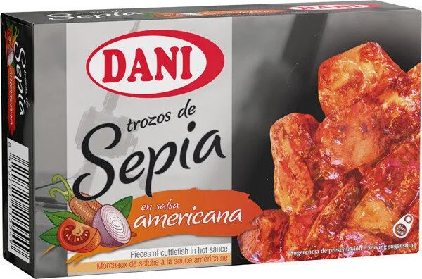Trozos de sepia salsa americana