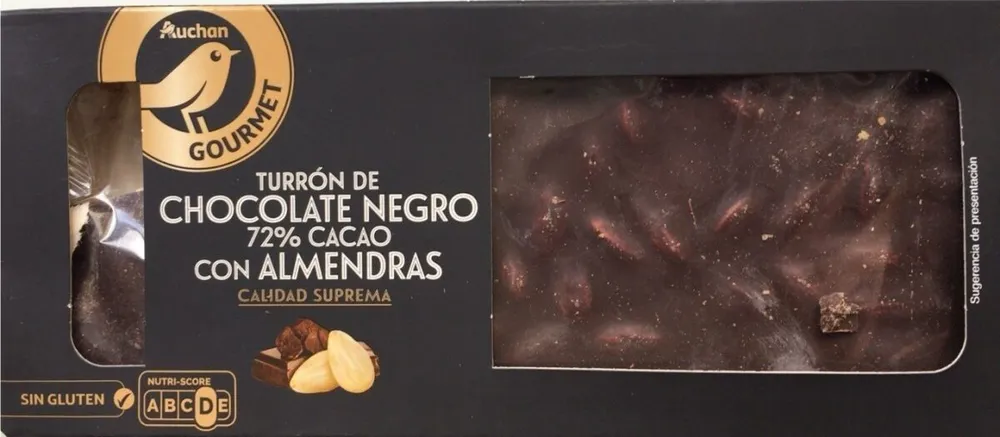 Turron de chocolate negro 72% cacao con almendras