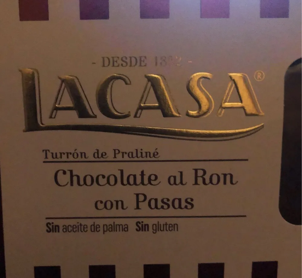 Turron de praliné Chocolate al ron con pasas