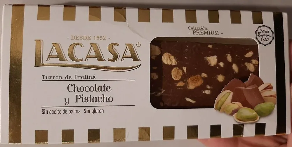 Turrón de praliné chocolate y pistacho
