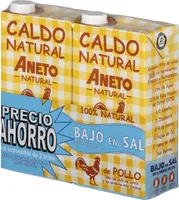 Caldo natural de pollo bajo en sal