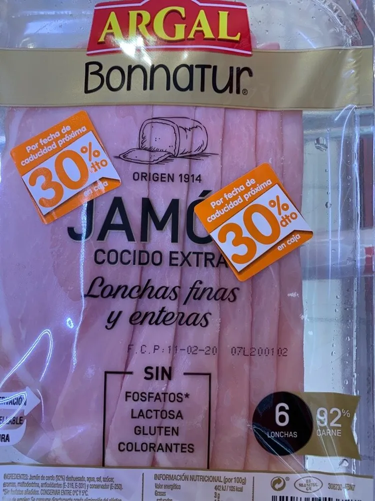 Jamón cocido extra lonchas finas y enteras